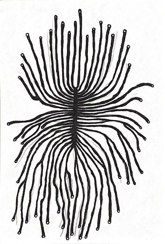 Estudio de ramificación 22 — plumilla y estilógrafo, 9 × 14 cm